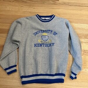 VTG 90s TNT Kentucky Wildcats Sweatshirt Striped Trim Crewneck Heather Gray M